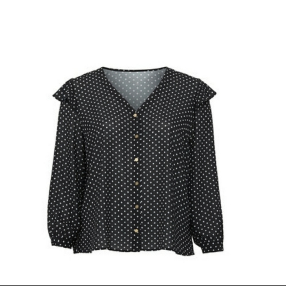 Eloquii Polka Dot Ruffle Blouse